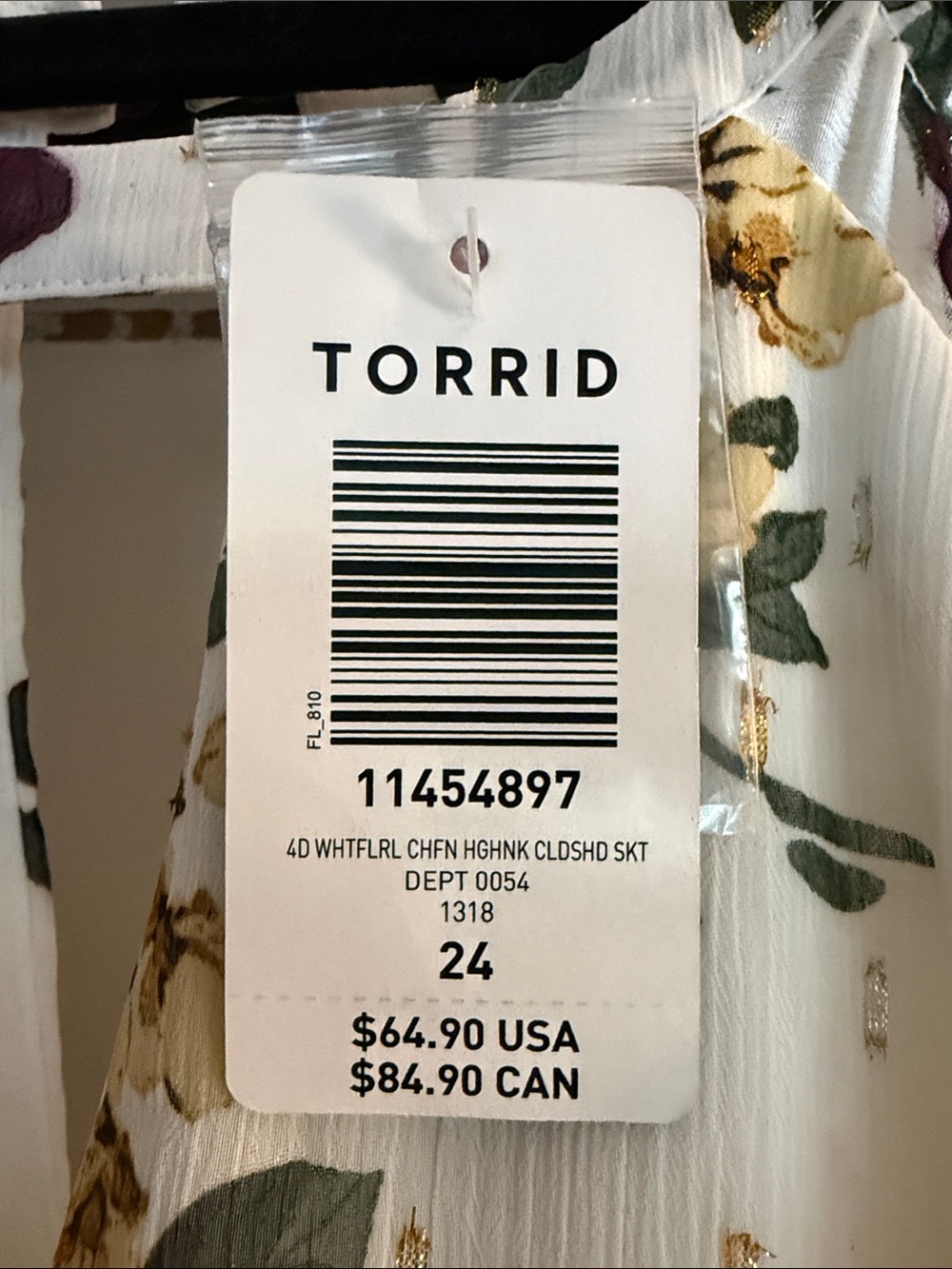 torrid Ivory chiffon cold-shoulder Midi Dress with Floral Print - Picture 2 of 7